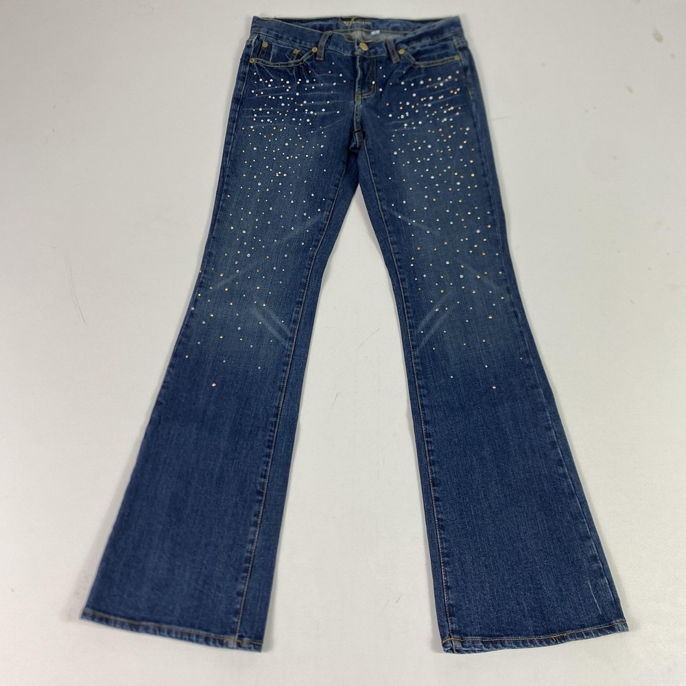 Bebe Women's Denim Jeans 27x31 Beaded Medium Sequin Bejeweled Bootcut Rhinestone